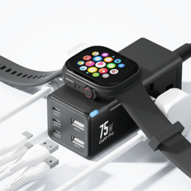 Kantravel 75W GaN Pro Bande de Puissance Américaine avec 3C2A ports USB Magnétique sans fil pour la Conversion de Montre Tout-en-Un Bureau Station De Recharge