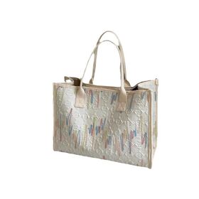 Colorful Embroidered Canvas Tote Bag Large Capacity Women's Handbag with Embroidery Pattern for Daily Use & Shopping