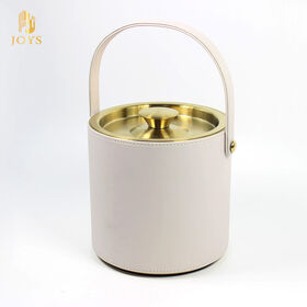 Cubeta de Hielo Redonda de Acero Inoxidable Totalmente Cubierta con Asa de Cuero PU, Capacidad 3L, Enfriador de Vino para Fiestas