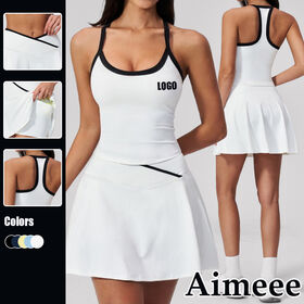 Golf Wear 2 Pièce Couleur Bloc Haut et Jupe Correspondant Tennis Sport Ensemble pour Femmes