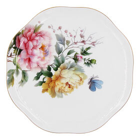 Assiette de Présentation SMF 10,5 Pouces Fleur de Pivoine, Porcelaine Fine Certifiée FSC, Vaisselle Décorative Artistique Élégante avec Bordure Dorée Gaufrée