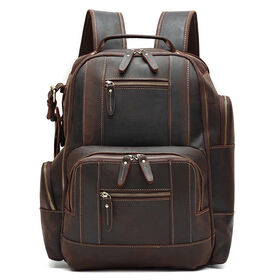 Leather backpack with large capacity, 15.6 inches, double shoulder bag, retro men's bag, double shoulder travel bag Backpack