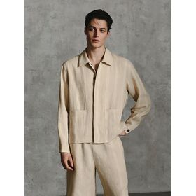 Custom wholesale men's high-quality sleek striped jacket with side patch pockets at waist