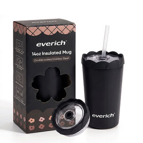Tasse à café en acier inoxydable 18/8 à double paroi de 14 oz, isolée sous vide avec couvercle à paille Tritan en forme de pétale, couleur personnalisée