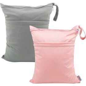 2pcs Cloth Diaper Wet Dry Bags Waterproof Reusable with Two Zippered Pockets Travel Beach Pool Daycare