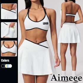 Couleur Bloc Golf Vêtements Deux Pièces Haut et Jupe Tennis Yoga Set Femmes