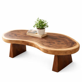 Mesa de Centro de Tronco de Madera Suar Natural Sólida Premium OEM - Diseño Único de Veta para Muebles de Hotel, Apartamento y Sala de Estar