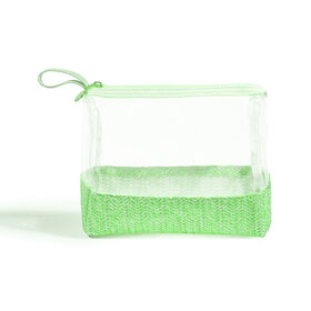Women's Grass Knitted Handled Makeup Bag Transparent Toiletries Storage Bag
