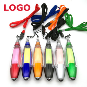 Stylos Multifonctions avec Corde Suspendue, Bloc-notes Adhésif, Lumière LED, Stylo Anti-Perte, Papeterie Suspendue Mignonne pour Bureau