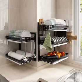 2 Tier Steel Over the Sink Drying Bowl Rack with Tray