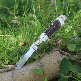 Couteau EDC Pliant de Qualité Industrielle DIY OEM/ODM - Manche en Bois de Cerf/Corne, Lame Miroir pour Camping et Survie en Plein Air