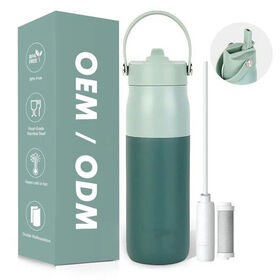Botella de Agua con Filtro de Acero Inoxidable de Venta Caliente, Portátil 680ml 1000ml, Botella Térmica de Agua Potable Limpia con Filtro Reutilizable y Pajita