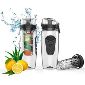 Botella de Agua con Infusor de Frutas de 32 oz sin BPA a Prueba de Fugas, Botella de Jugo tipo Shaker para Deportes, Botella de Agua de Limón para Fitness