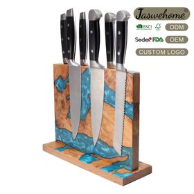 Blok Pisau Magnetik Premium Dua Sisi Kayu & Resin Cedar Burl - Dudukan Pisau Magnetik Kayu & Resin