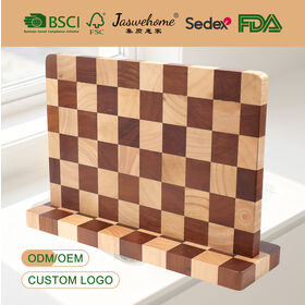Checkerboard Rubberwood Magnetic Knife Block Doubled-sided Wood Knife Holder Kitchen Knife Organizer