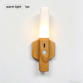 Lampu Dinding Lepas Pasang dengan Induksi Manusia, Cangkang Luar Imitasi Kayu, Komponen Pemicu PIR Terpasang, Ditenagai oleh 3 Baterai AAA