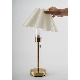Plisado tela sombra recargable lámpara de mesa cepillado latón metal poste tire cadena on off control doble disponible lino sombra tonos