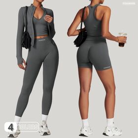 YISHENHON Ensemble de Yoga 5 Pièces sans Couture, Séchage Rapide, Ajusté pour la Course, Anti-choc, Taille Haute, Ensemble de Sport pour Femmes, Fitness Extérieur, Gym