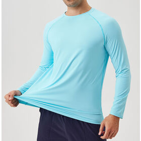 T-shirt de sport personnalisé pour hommes à manches longues, protection solaire en soie glacée, respirant, séchage rapide, couleur unie, t-shirt de fitness et de course pour hommes