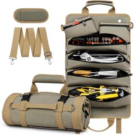 Roll Up Tool Bag, 1680D Heavy Duty Tool Organizer with Detachable Pouches, Waterproof Hanging Tool Roll with Shoulder Strap