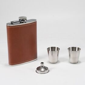 2026 Top Quality Custom logo Alcohol Hip Flask Male Whisky Wine Pot Bottle Portable Pocket Box Set Pu Leather Hip Flask