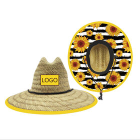 Wholesale Custom Embroidery Logo Natural Grass Unisex Surf Wide Brim Printing Beach Straw Hat for Men