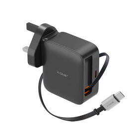 X-ONE Neues 65W Einziehbares Ladekabel Schnellladegerät (Eingebautes USB-C-Kabel + USB-C-Anschluss) ChargerGo