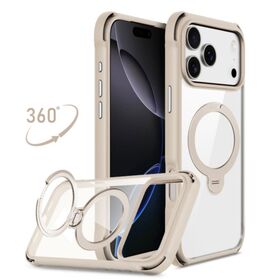 Neu eingetroffene stoßfeste Handyhüllen TPU PC Handyhülle für iPhone 17 mit zentralem Kreisständer und goldenem Metallknopf