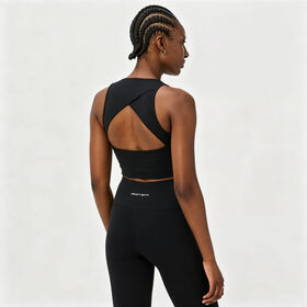 Débardeur sans bretelles à col carré, séchage rapide, logo personnalisé pour femmes, soutien-gorge longline enveloppant pour le yoga et le sport, idéal toute la journée.