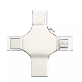 Pembaca Kartu Multi OTG 4 in 1 Adaptor Flash Drive USB 3.0 Port Lightning+Type-C+Micro USB+USB-A Konverter OTG Metal