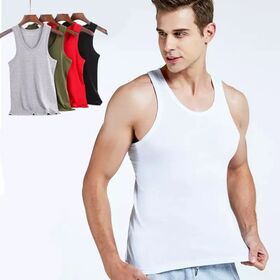Men's Seamless White Tank Top, Hollow Out Cotton Fitness Vest for Workout Sports