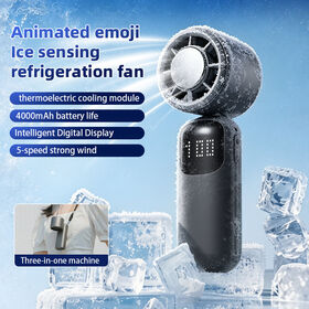 Portable Cooling & Ice Compress Fan for Students and Outdoor Use Funny Expression Stickers Handheld Fan USB Rechargeable