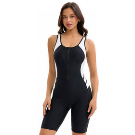Couleur bloc genou longueur une pièce maillot de bain femme modeste sport racing maillots de bain en gros