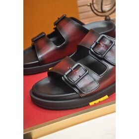 Double Buckle Genuine Leather Men's Luxury Designer Slide Sandal For Men High Quality