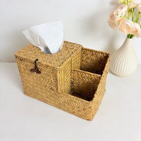 Seagrass handwoven Tissue Box Cover with Lid, Woven Tissue Holder for Bedroom, Living Room, Kitchen, Decorative Storage Box