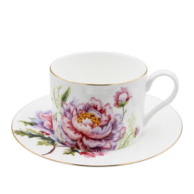 Eco-Friendly Bone China taza de té y platillo conjunto 250ml Peony clásico estilo nórdico para la promoción