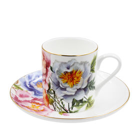 Estilo Europeo de lujo China Hueso Café Juego Té 250ml Patrón Peonía Material Sostenible Empuñadura De Cerámica LFGB Pase Estándar LA FDA