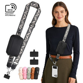 Factory BSCI ISO Custom Jacquard Strap RFID Anti-theft Polyester Cell Phone Cross Body Bags Women Mini Shoulder Wallet Bag