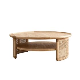 Mesa de centro de ratán de madera natural de fabricación directa 2026, diseño de estilo minimalista