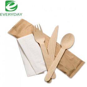 Biodegradable Birchwood Cutlery Set Heat Resistant 100 Piece Pack for Hot Food Takeaway Sustainably Sourced Wood