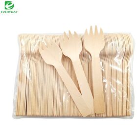 100mm Bois Biodégradable Spork Écologique Fourchette de Qualité Alimentaire pour les Fruits Dessert Restaurant Utiliser