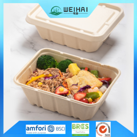 Set peralatan makan, kotak kemasan makanan bagasse biodegradable dengan tutup, kemasan makanan ramah lingkungan