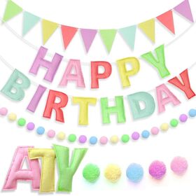 Vliesstoff "Happy Birthday" Banner Girlande Dekoration Geburtstagsszene Layout Bunte Baumwollgefüllte Buchstaben-Girlande