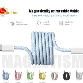 Câble Magnétiquement rétractable de Sunlike, prise d'ABS, tressage à haute densité, jacke magnétique de câble intérieur de poudre, facile à stocker