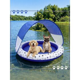 Lit flottant gonflable pour animaux de compagnie avec parasol, flotteur de piscine pour chiens, jeu aquatique extérieur, chaise gonflable, convient également aux enfants