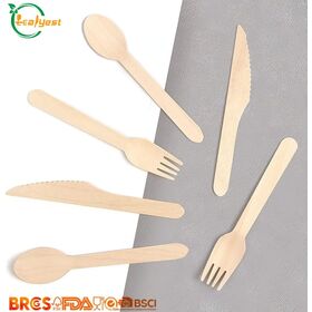 Einweg-Holzbesteck (Messer, Gabel, Löffel), lebensmittelecht - China Fabrik