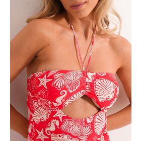 OEM/ODM Damen-Badeanzug mit Print, Neckholder, einteilig, Cut-Out vorne & rückenfrei, Bauchkontroll-Bademode, Strand-, Resort- und Pool-Badeanzug
