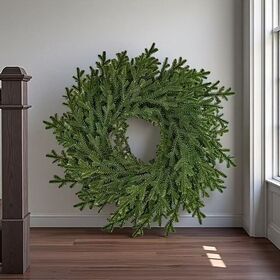 Künstlicher Weihnachtskranz, 60 cm Durchmesser, mit grünen Blättern und Schneeflocken