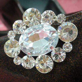 Rhinestone Glass Shoe Accessory with Ribbon and Alloy