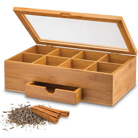 Drawer+Acrylic Window Lid 8 Grid Bamboo Tea Storage Box